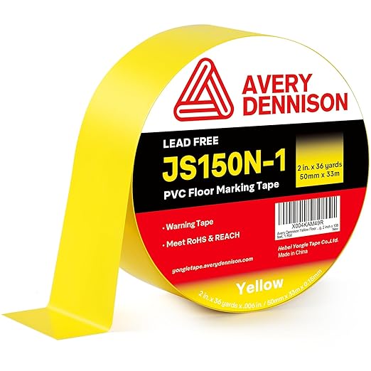 Floor Marking Tape,2 in x 108 FT Strong Adhesive Caution Tape,High Durability Warning Safety Tape for Indoor/Outdoor - Warehouses,Factories,Parking Lots,Retail Locations,Yellow,1 Roll