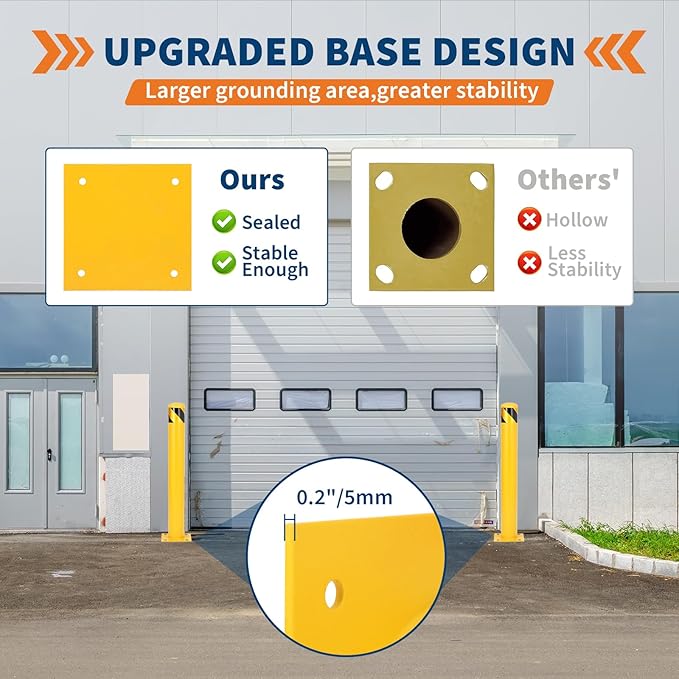 4.5x42 Inch Safety Bollard Post - Yellow Steel Bollard with Anchor Bolts (6-Pack) for Parking Lots, Walkways & Traffic Areas
