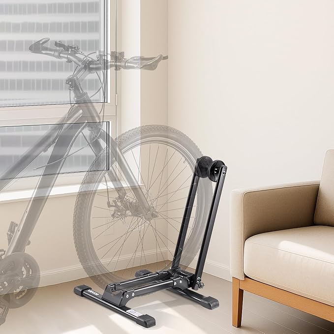 VEVOR Bike Rack, Fits 20 to 29 Inch Mountain & Road Bikes, Alloy Steel Rust-Resistant Bike Floor Stand Rack, Foldable Bicycle Stand for Entryway, Garage, Home Bikes Parking & Storage, 1 Pack, Black