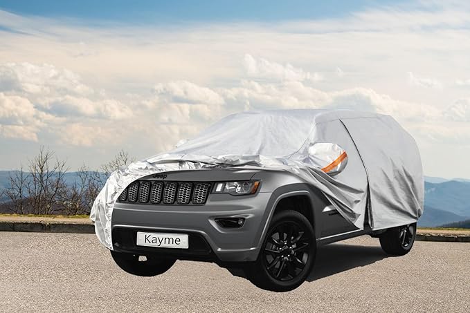 Kayme 6 Layers SUV Car Cover Custom Fit for Jeep Grand Cherokee (2010-2025) Waterproof All Weather for Automobiles, Outdoor Full Cover Rain Sun UV Protection.Silver