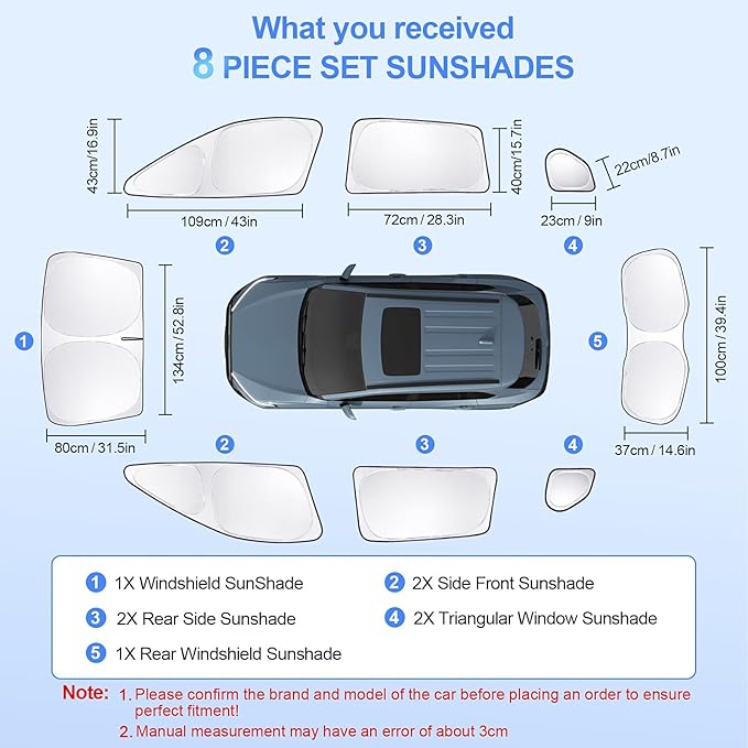 8pcs Car Window Shades for Toyota Corolla Cross2022-Present-Not Corolla Accessories,Windshield Side Rear Full Sunshade,Sun Visor UV Blocking, Privacy Protection and Blackout for Camping Outdoor