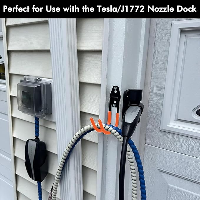 Tesla Charger Holder Wall Mount EV Charger Holder, Tesla Charging Cable Organizer J1772 J-Hook Cord Hanger for All Electric Vehicle Mobile Connector Organizers