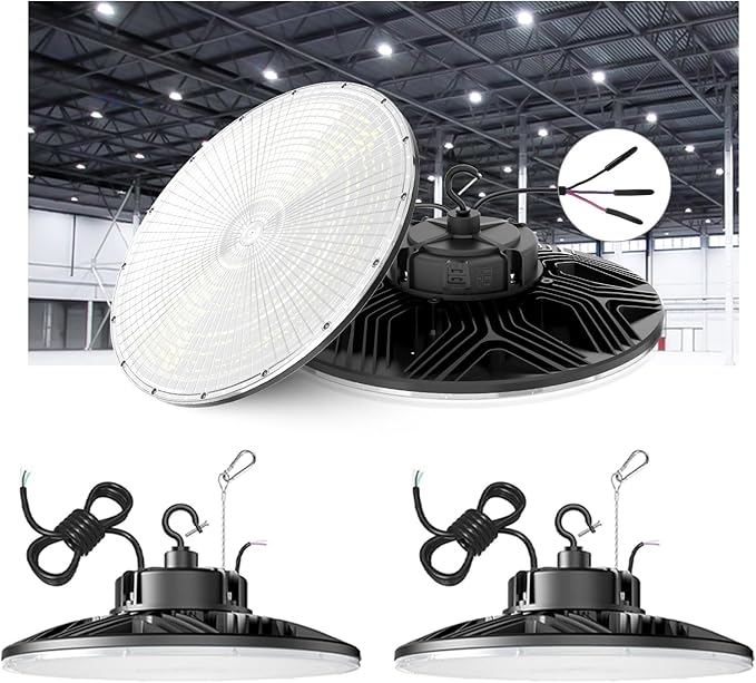 150W UFO-LED-High-Bay-Light,UL & DLC Listed 5000K Daylight 21000LM,0-10V Dimmable LED High Bay Lights,IP65 Waterproof Commercial Bay Lighting Fixture AC100-277V for Warehouse(3 Pack)