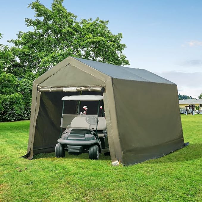 ADVANCE OUTDOOR 10x10 ft Heavy Duty Outdoor Patio Portable Canopy Storage Shelter Shed Carport with 2 Roll up Zipper Doors & Vents for Snowmobile Garden Tools, Gray