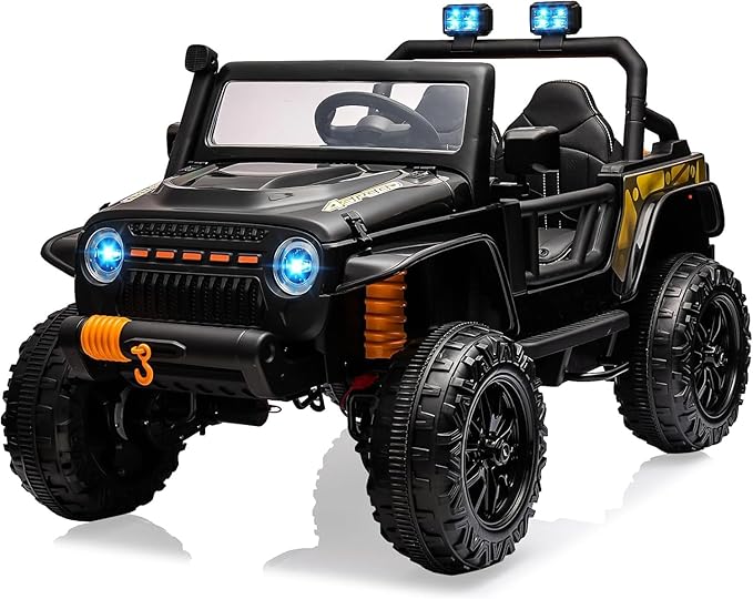 Hetoy 24V 2 Seater Ride On Car for Kids, Electric Truck with Remote Control, Ride on Truck w/ 4-Wheeler Suspension, 4x55W Powerful Engine, 4WD Battery Powered, LED Lights, Soft Braking