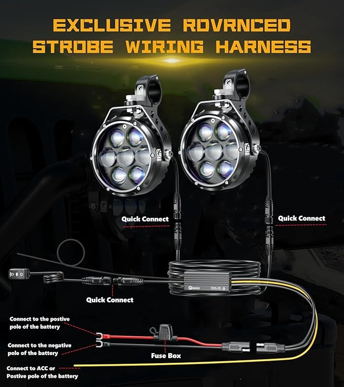 Kewig 4.5 Inch Motorcycle Auxiliary LED Fog Light 90W Amber White Driving Spotlight Kit With Mount Brackets Wire Harness Waterproof Offroad Fit for Motorcycle Jeep Car Truck
