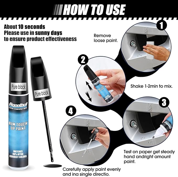 Pure Black Rim Touch Up Paint - Car Wheel Repair Kit Curb Rash, Gloss or Matte Black Rim Touch Up Paint, Quick And Easy Wheel Scratch Repair Kit, Wheel Repair Kit Curb Rash (Pure Black)
