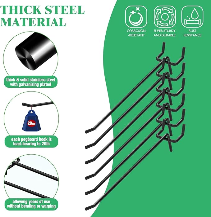 50Pcs 6"/15CM Pegboard Hooks Assortment Set, Metal Peg Board Hooks with 2.5mm Hole Pitch 4mm Wire Diameter Slatwall Hanging Hook for Garage Organization Wall Hanging (Black)