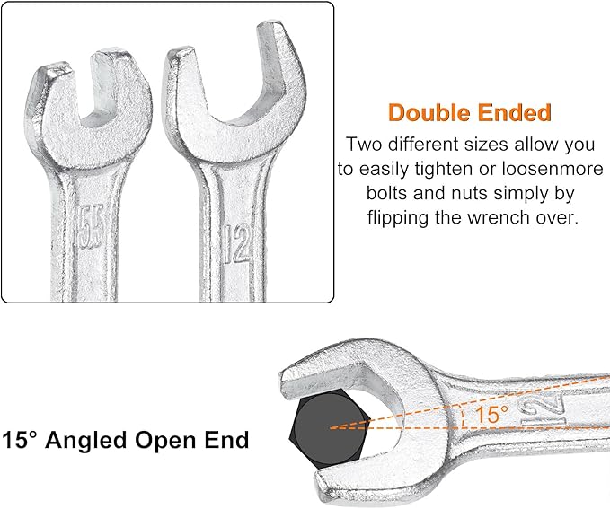 HARFINGTON Double Open End Wrench 17mm x 19mm Metric 15 Degree Offset Angle Small Flat Head Wrench Galvanizing Open Ended Spanner for Automotive Repair Furniture Assembly