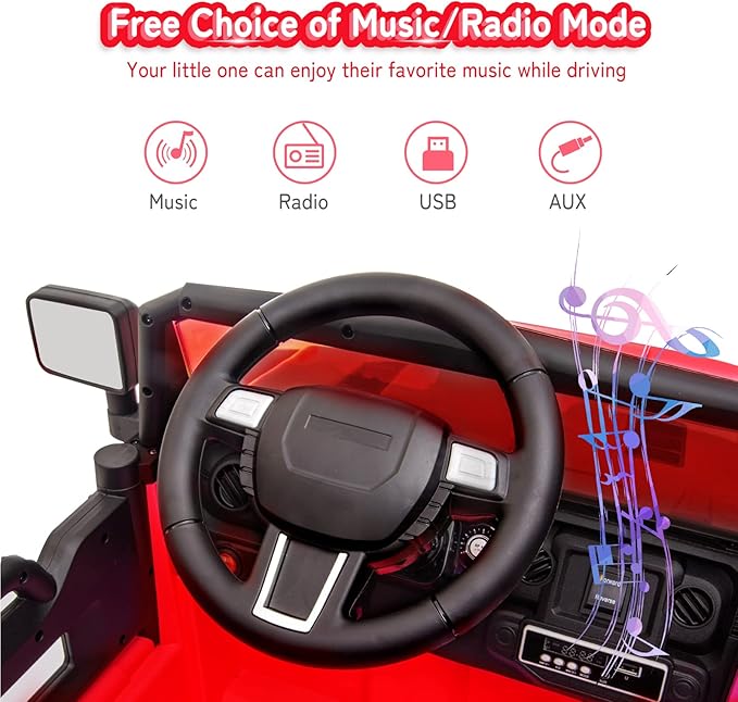 JOYMOR Ride on Truck with Remote Control, 4 Wheels 12V Battery Powered Kids Car, with LED Headlight/Horn Button/ MP3 Player/USB Port/Forward Backward/Kids Girl Boy (red)