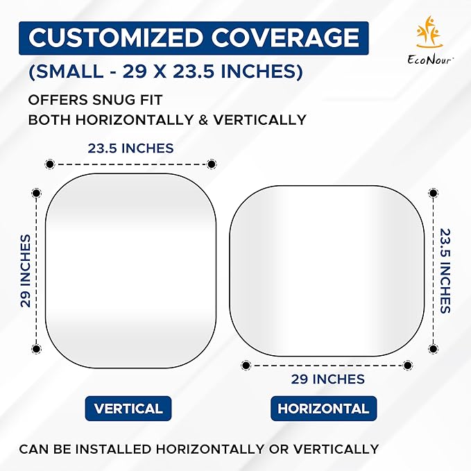 EcoNour 2 Piece Sunshade for Car Windshield | Durable 240T Polyester Car Windshield Shade Blocks UV Rays | Sun Protection for Front Window | Small (29 in*24 in)