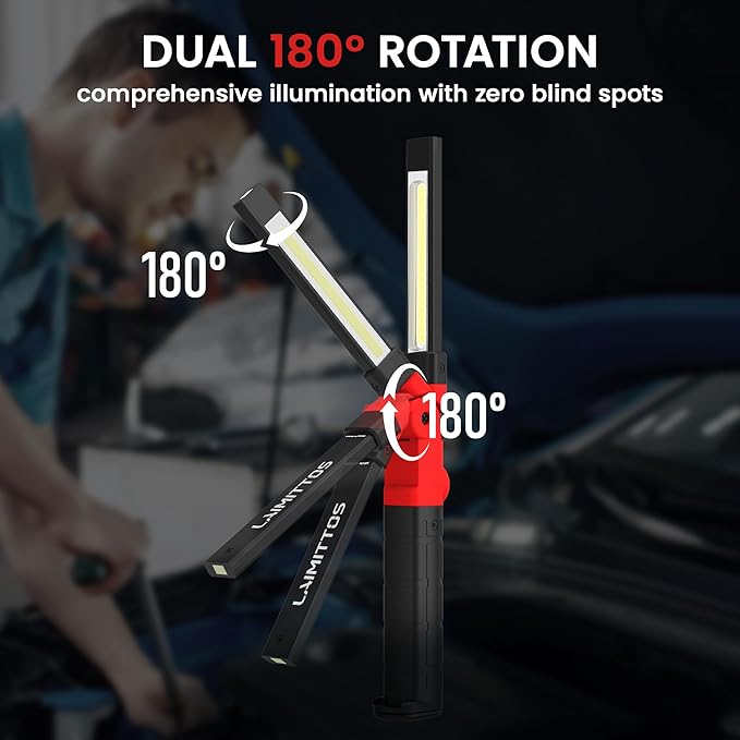 Rechargeable Work Light 2200mAh Magnetic LED Work Light Flashlight Mechanic Light Tool Gifts for Men Him, Foldable Lamp with Hook for Car Repair Emergency BBQ Grill (4 Pack)