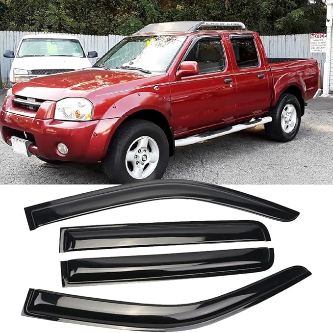 94407 Side Window Wind Vent Deflector,4pc Outside Mount Style Nice Sun Rain Guards Set,Window Visor fit for 2005-2022 Nissan Frontier Crew Cab with 4 Full Size Doors