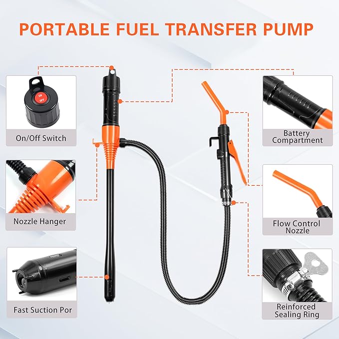Portable Power Battery Pump, Battery Powered Siphon Fuel Transfer Pump, Universal Fit for Gasoline, Car, Portable Fuel Transfer Pump,Mechanical Fuel Pump