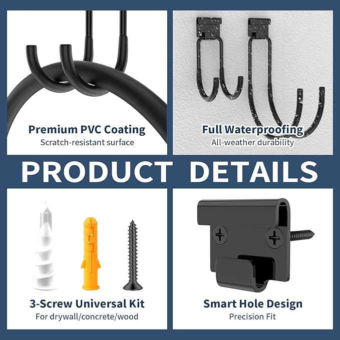 Garage Hooks Heavy Duty, 6pcs 68-110 LB Garage Organization and Storage Wall Hooks for Hanging Ladder/Bike/Power and Yard Tools/Hose, Utility Hook Tool Hangers for Garden/Shed/Apartment