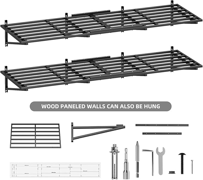 2-Pack 2x6 Ft Garage Wall Shelving Garage Shelving Wall Mounted Garage Wall Shelf 2000lbs Weight Capacityheavy Duty Wall Shelves Black