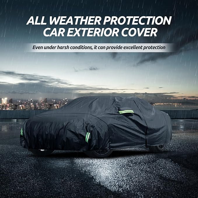 Migaven 6 Layers Car Cover Custom Fit for Ford Mustang 1994-2025, for Chevy Camaro 2010-2025, Waterproof Full Exterior Cover Rain Sun Protection with Door Zipper & Inner Cotton
