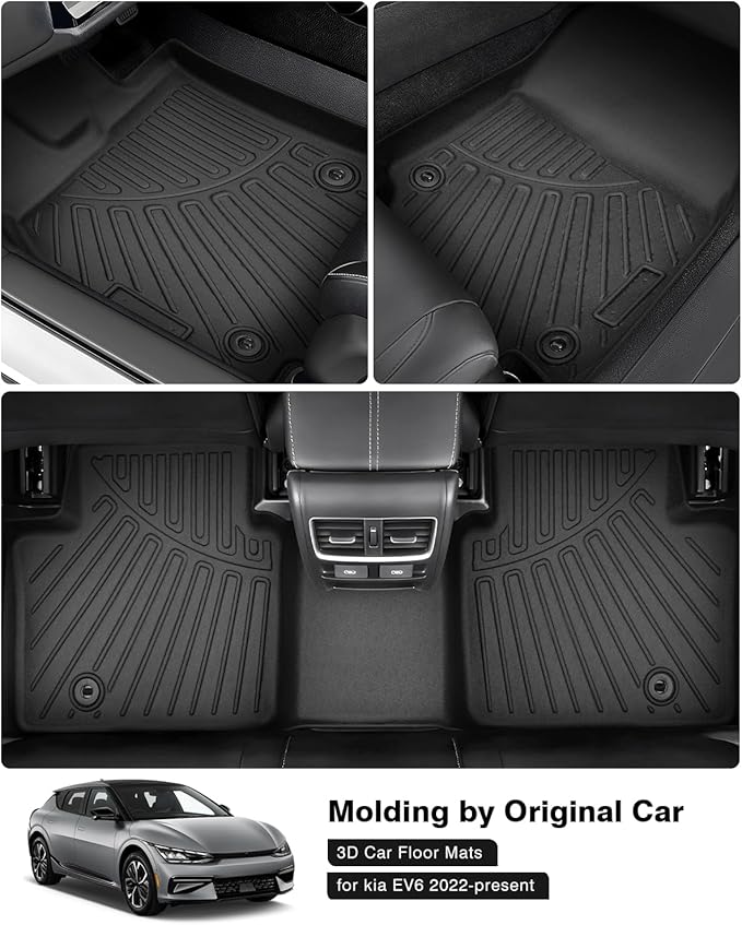 Powerty Floor Mats for 2022-2025 Kia EV6 Accessories All Weather Floor Liner 3D TPE 1st & 2nd Row Floor Mat Heavy-Duty Floor Liners