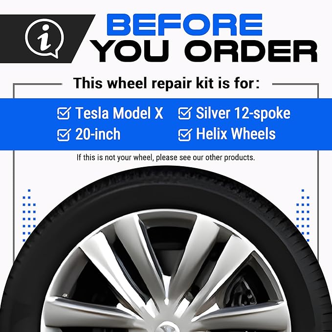 Premium Tesla Wheel Curb Rash Repair Kit for Model X 20-inch Silver Helix Rims - DIY Kit with Color-matched Touch Up Paint - Made in USA