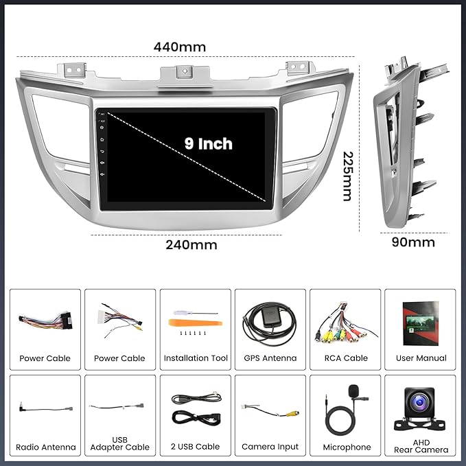 UNITOPSCI 4G+64G 8Core Android 13 Car Stereo for Hyundai Tucson 2015-2018 Wireless Apple CarPlay Android Auto 9” Touchscreen Bluetooth 5.0 GPS Navi DSP Mirror Link WiFi FM/RDS SWC+Backup Camera Mic