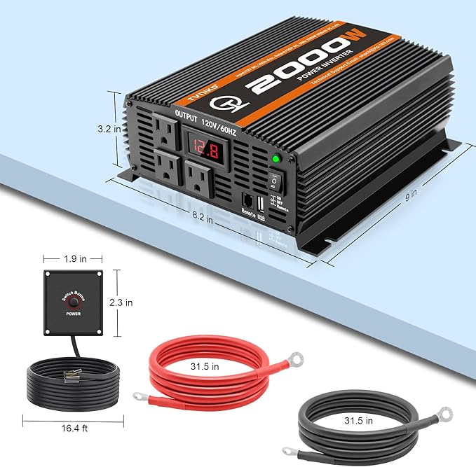 2000 Watt car Power Inverter 12V to 110V/120V Inverter for car Truck semi Truck Vehicles Camping with 1 USB Ports and 2 AC Outlet Power Converter with LCD Display 2000W Inverter