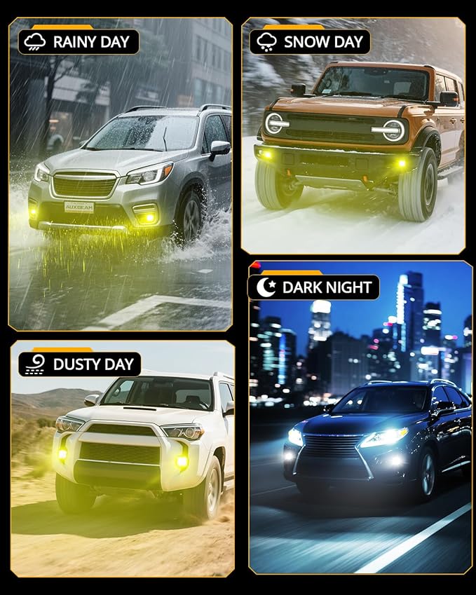 Auxbeam Color Play Series SAE Fog Lights, 3 Inch LED Fog Lights with White DRL & Turn Signal for Ford Honda Nissan Subaru Acura Lexus Toyota, No Brackets Included, Pair