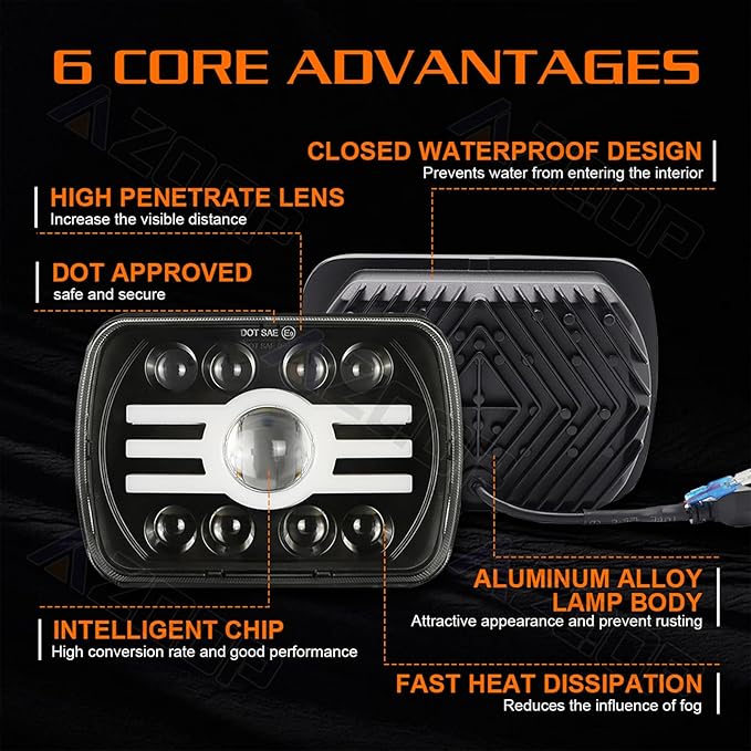 5x7 7x6 Inch LED Headlights, H6054 80W Headlights, Turn Signals, DOT Approved, High/Low Beam, DRL, Compatible with Jeep Wrangler YJ, Cherokee XJ, Chevy Express, Ford F150, Cars, Trucks, Pickups