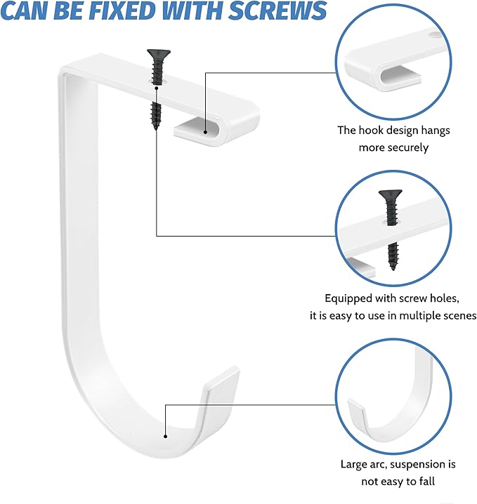 6-Pack Heavy Duty Flat Hook Accessory for Garage Ceiling and Wall Storage, Alloy Steel, White - Suitable for FLEXINOUMTS Racks