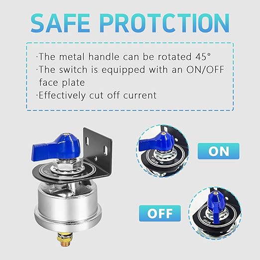 High Current Battery Disconnect Switch 200A,12-48V Battery Power Cut Off Isolator Switch with Face Plate for Car Yacht ATV RV Truck(Blue)