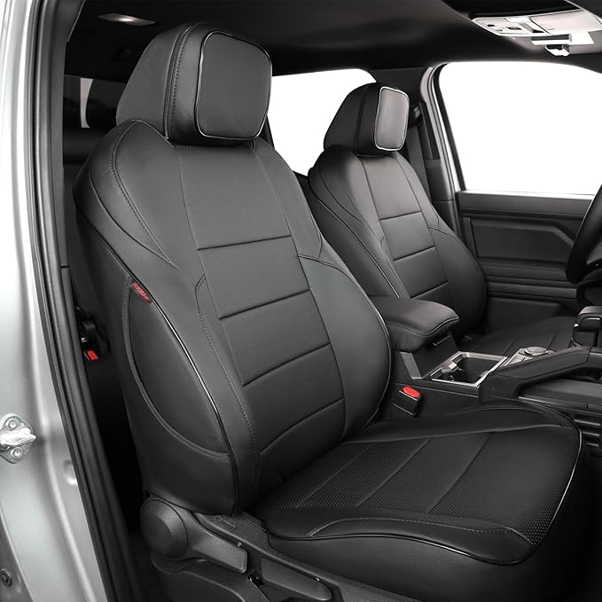 EKR Custom Fit Tacoma Car Seat Covers for Select Toyota Tacoma (Petrol) 2024 2025 Double cab SR,SR5,TRD Sport,TRD Off-Road,Limited -Full Set,Leather(Black)