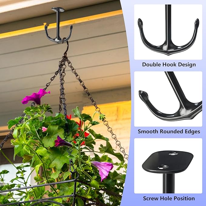 Anchor Two Prong Ceiling Hook for Closet Top Bathroom Kitchen Cabinet Garage Pack of 8 (Black)
