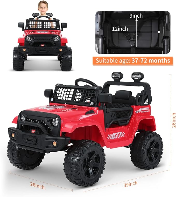 12V Ride On Truck for Kids, Electric Cars for Toddlers w/Remote Control, Soft Start, LED Lights, Horn, Radio, USB/AUX/MP3, Battery Powered Cars for Kids to Drive (Red)