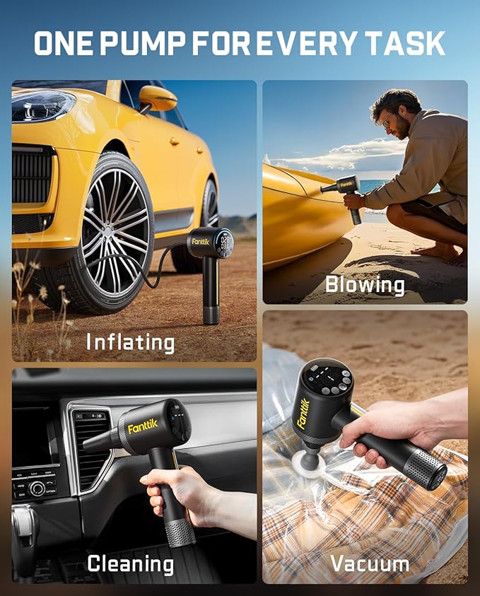 Fanttik X9 Classic Tire Inflator Portable Air Compressor with Light and Power Bank, 150PSI Cordless Air Pump for Car, Motorcycle, Bike, Ball, Air Mattress, Kayak, Swimming Ring