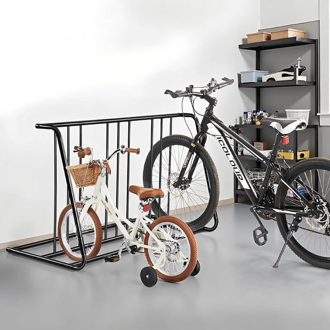 VEVOR Bike Rack, Fits Tire Width 3 Inch/76.2 mm, Carbon Steel Double-Sided Grid Bike Rack Stand, Freestanding Bicycle Storage Holder for Curbside, Garage, Indoor, Outdoor Parking, 6-Bicycle Capacity