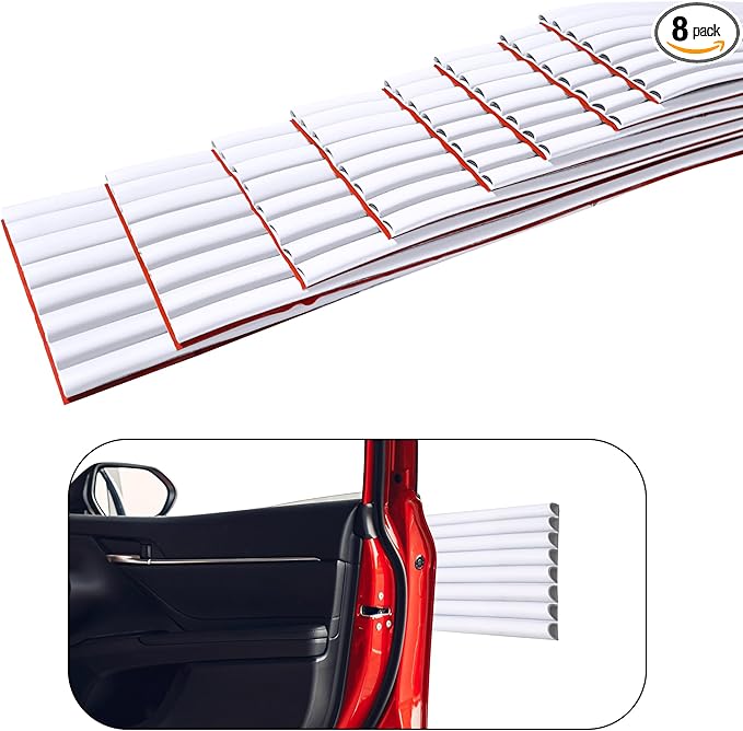 Rubber Bond Garage Wall Protectors 8 Pack - 4x15 Inches Strong Self-Adhesive Rubber Bumper Protectors for Garage Walls - Anti-Scratch and Waterproof Garage Wall Protector (White)