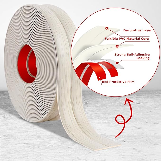 Flexible Wall Corner Protector Moulding Trim Peel and Stick Wall Corner Guards Edge Protector Self Adhesive Molding Trim Strip for Edge Ceiling (Beige Wood Grain, 0.8 in x 40 Ft)
