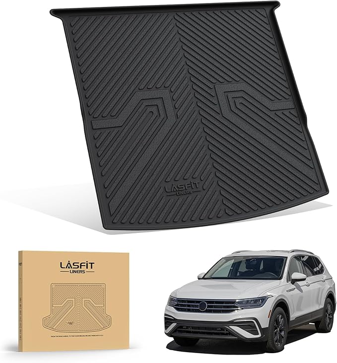 LASFIT Cargo Mat for Volkswagen Tiguan 2018-2024（Fit 5 Seats Not Fit 7 Seats）, Custom Fit All-Weather TPE Rubber Trunk Mat for VW Accessories, Waterproof, Easy to Clean, Black