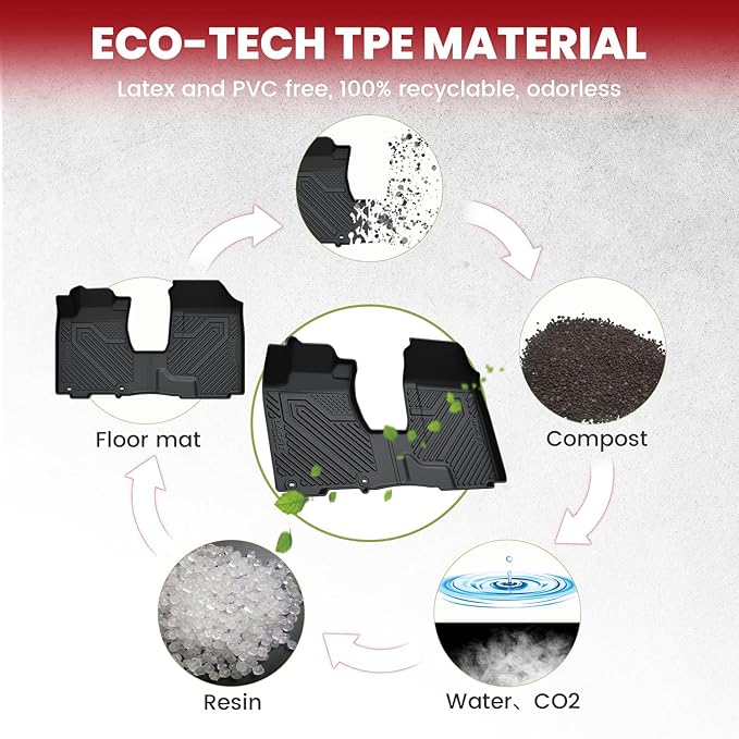 LASFIT Floor Mats & Trunk Mat for Honda CR-V CRV 2007 2008 2009 2010 2011 EX LX SE, Custom Fit All Weather TPE Easy Clean Durable Floor Liner,1st & 2nd Row & Trunk Liner, Black (Not for EX-L)
