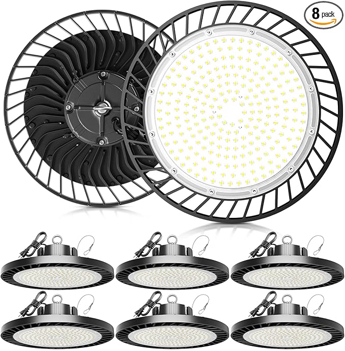 Super Bright 350W UFO LED High Bay Lights 8 Pack | 52500 Lumens 5000K Aluminum High Bay LED Shop Lights for Garage Warehouse Factory Workshop | Highbay Garage Shop Lighting