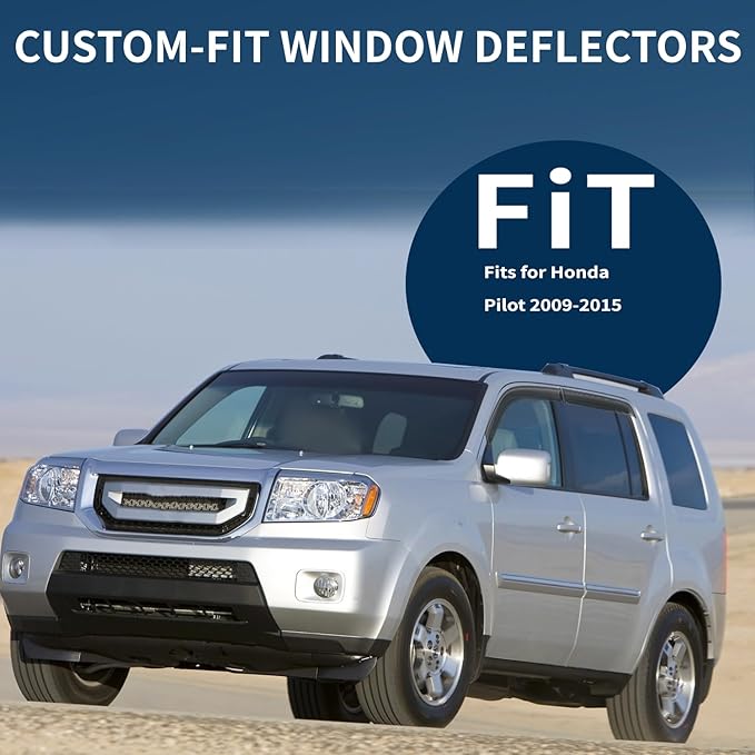 4PCS Rain Guards Window Visors Fits for 2009-2015 Honda Pilot, Outside Mount Durable Vent Visors Shade, Front & Rear Wind Deflector, 2009 2010 2011 2012 2013 2014 2015