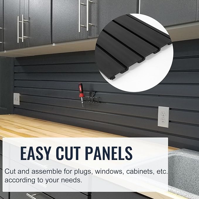 Slatwall Panel Garage Organizer PVC Slatwall Heavy Duty Wall Mounted Rack, Interlocking Slat Wall Panels for Tool Organization Peg Board(White 4 x 2 ft)