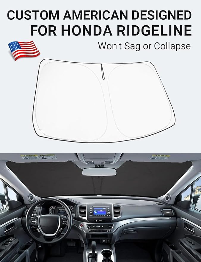Proadsy 2025 Upgrade Windshield Sun Shade Custom Fit Honda Ridgeline 2017-2024 2025 4-Layer Foldable Front Sunshade Protector Sun Visor Blocks UV Rays Keep Car Cooler