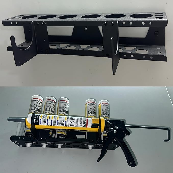 Caulking Tube and Caulking Gun Holder, Caulking Gun Storage Rack, Handy Rack for Caulking Tubes and Gun, Caulking Gun Holder Caulking Gun Storage Organizer for Workshop, Shop, Garage (1)