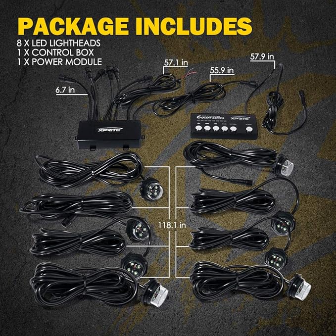 Xprite Amber LED Hideaway Strobe Lights Kit 20 Flashing Patterns w/Control Panel Headlights Taillights Fog Light Mounting, for Roadside Emergency Vehicles Trucks SUV Vans Cars UTV ATV 8 PCs