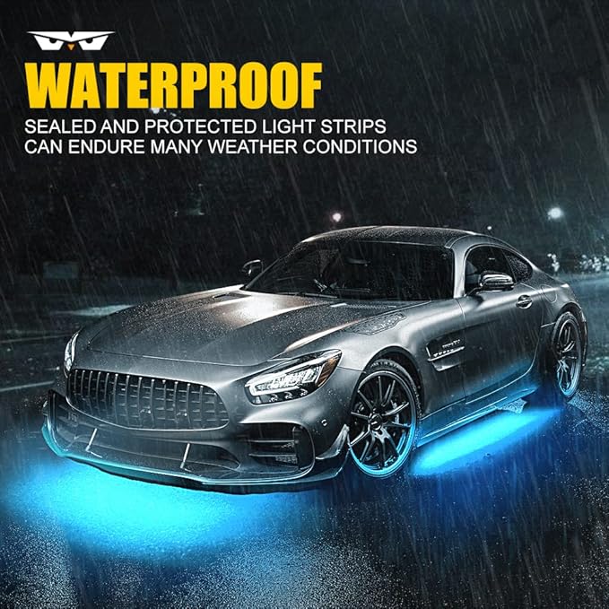 LUMENIX Double Row RGB LED Car Underglow Lights Kit, 4PCS Exterior Neon Accent Bluetooth Under Glow Light Strip for Cars SUVs Trucks Van, w/Dynamic Music & DIY Mode Underbody Chase Lights
