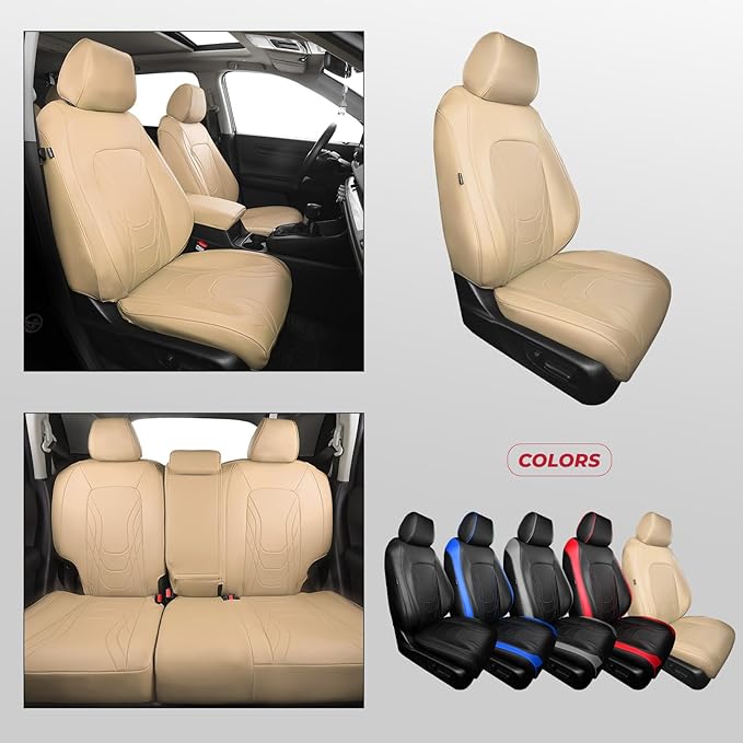 FREESOO Seat Covers for Honda CRV, Custom Fit Car Seat Covers for CRV LX EX EX-L Sport Touring Special Edition Trailsport Hybrid & Gas 2023 2024 2025 2026, Waterproof Leather Full Set, Beige