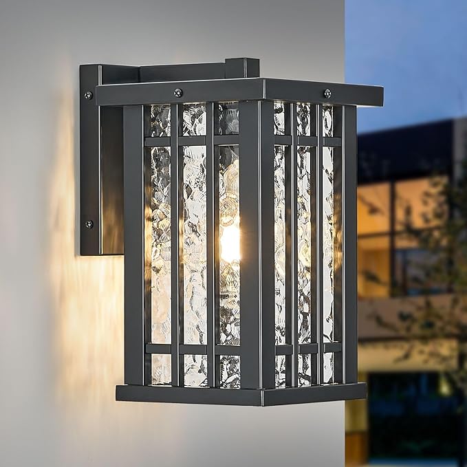 Outdoor Wall Light E26 Base Metal Frame - Black Exterior Waterproof Lanterns with Clear Glass, Porch Wall Mount Lighting for Garage, Patio(Bulb not Included)