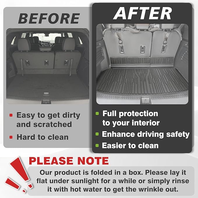 TripleAliners Trunk Floor Mat All Weather Liner Compatible with 2024+ GMC Acadia/Chevy Traverse & 2025 Buick EnclaveAccessories Custom Fit Protection Car Liner TPE Rear Trunk Floor Mat