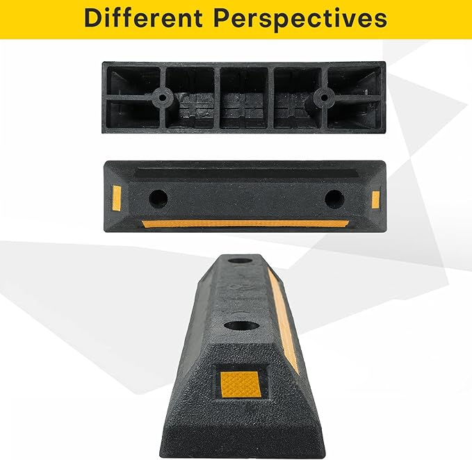 2 Pack Rubber Parking Guide Blocks | Heavy Duty Black Parking Blocks Parking Target Guide with Yellow Reflective Stripes, Wheel Stop Stoppers for Car, Truck, RV, Trailer, and Garage (2 Pack)
