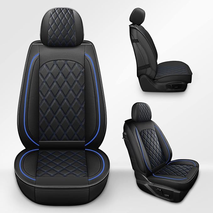 MIROZO 2PCS Front Truck Seat Cover,Waterproof Ram Seat Covers Truck Cushion Compatible with 2009-2025 RAM 1500 2500 3500 Pickup Crew Quad Cab (2PCS Front,Black and Blue)